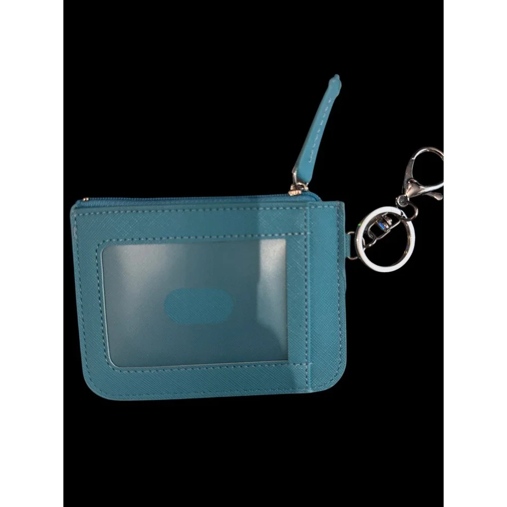 Sanrio Pochacco ID Holder Coin Purse Keychain Blue Faux Leather Wallet Card Case
